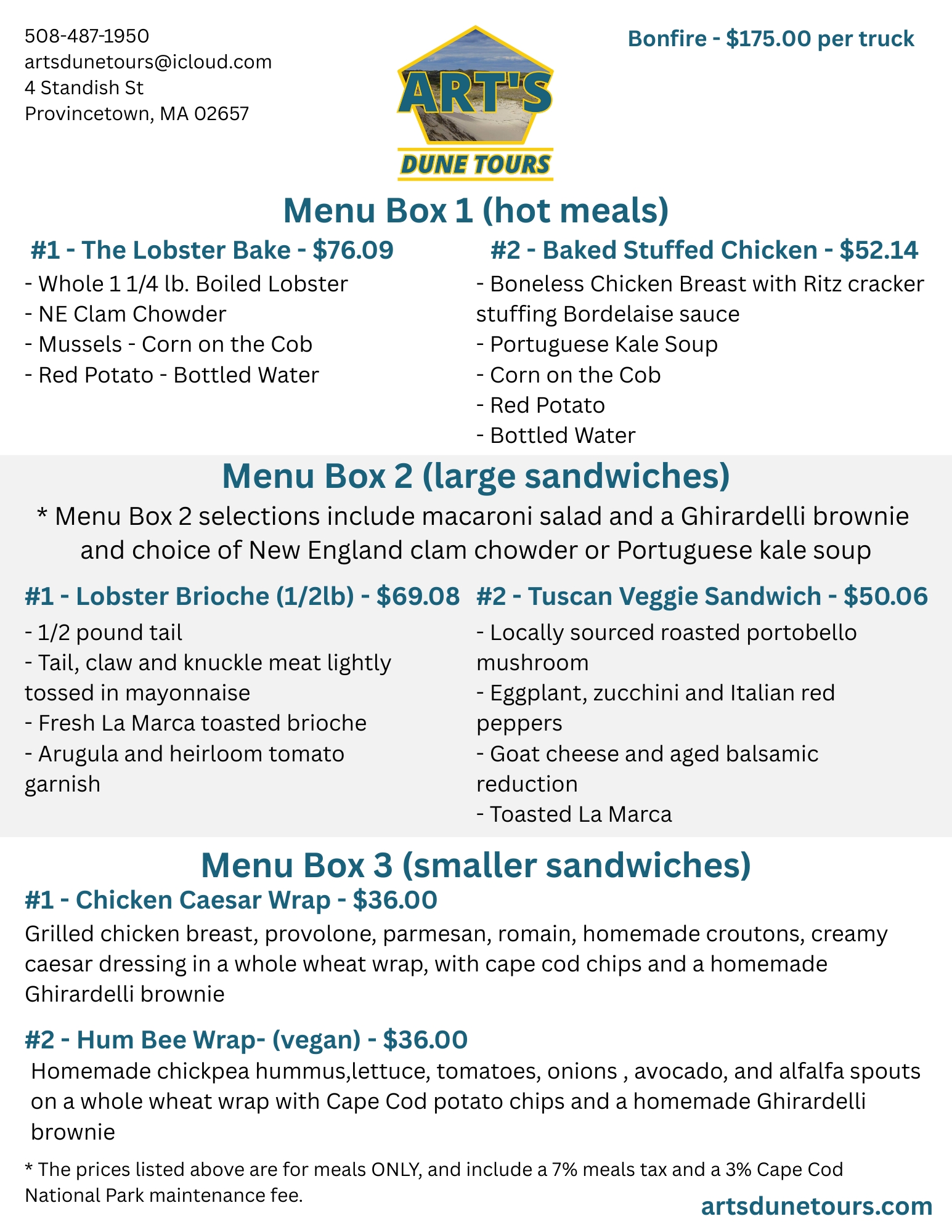 Bonfire Menu